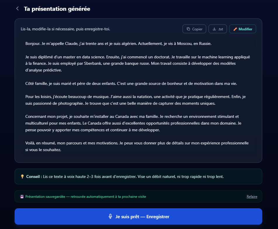 Présentation générée Expria