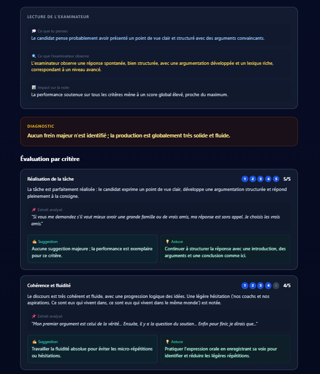 Score + NCLC + évaluation par critère Expria
